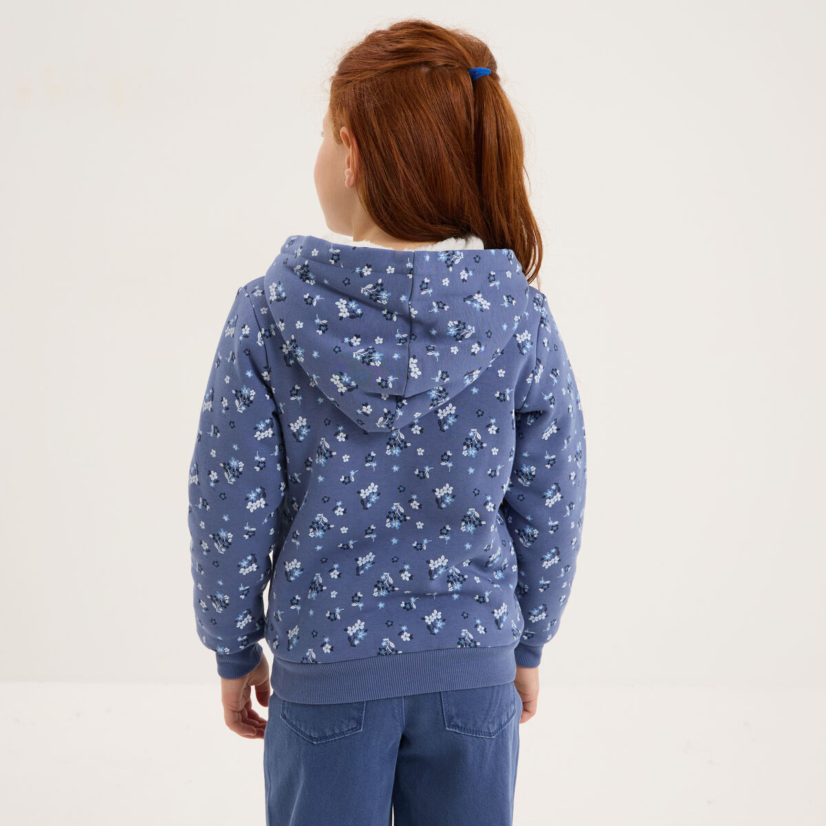 Gilet doubl&eacute; &agrave; capuche bleu gris fille