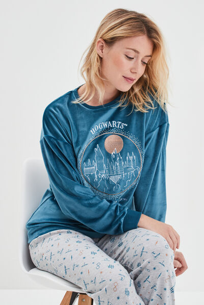 Ensemble pyjama en velours Harry Potter bleu canard femme