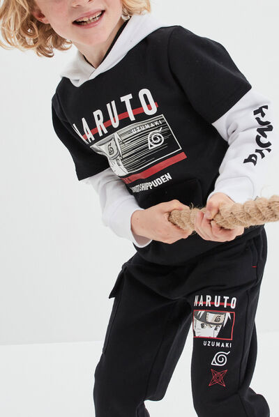 Sweat à capuche hoodie 2-en-1 Naruto noir garçon