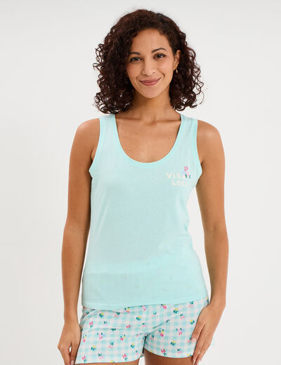 D&eacute;bardeur droit coton bleu turquoise femme