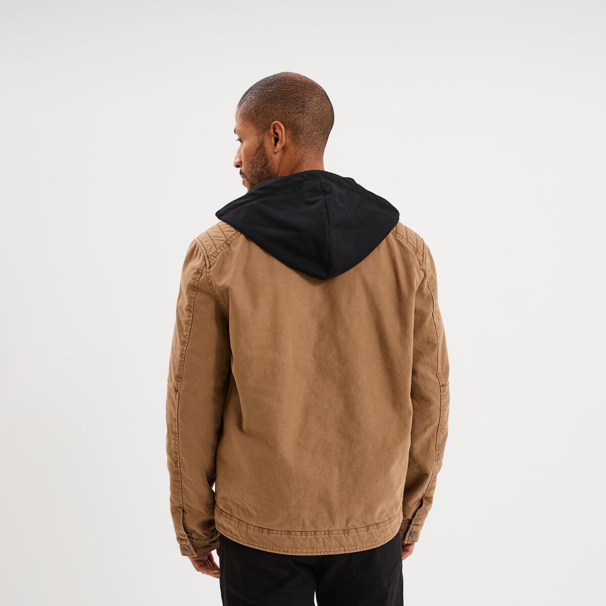 Veste doubl&eacute;e capuche amovible en coton marron clair homme