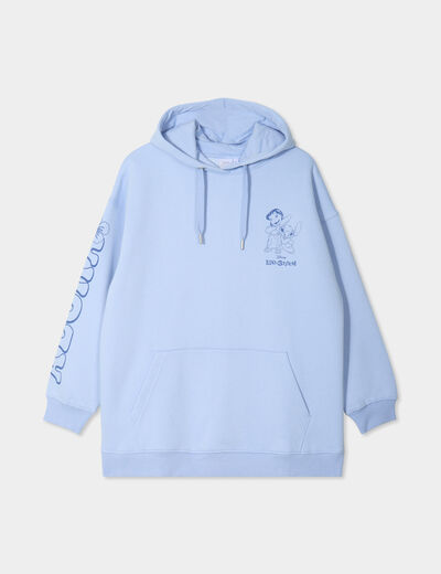 Sweat hoodie &agrave; capuche Stitch Lilo bleu ciel femme