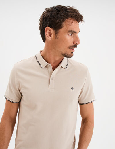Polo manches courtes bords contrastés sable homme
