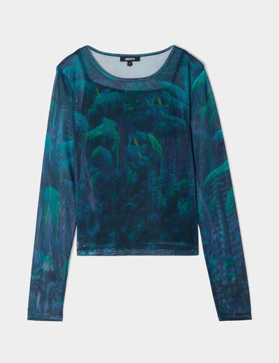 T-shirt résille ajusté col rond Liberto vert foncé femme