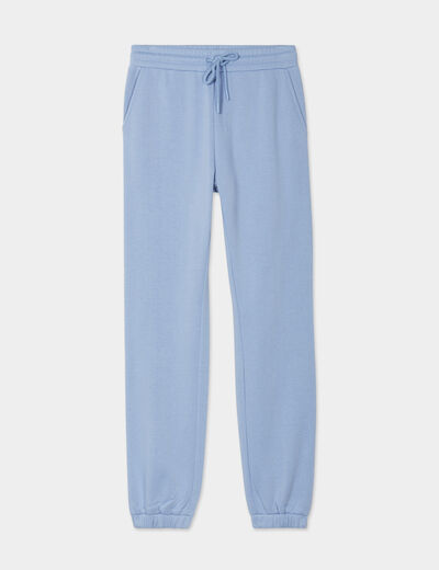 Pantalon jogging droit molleton bleu clair femme