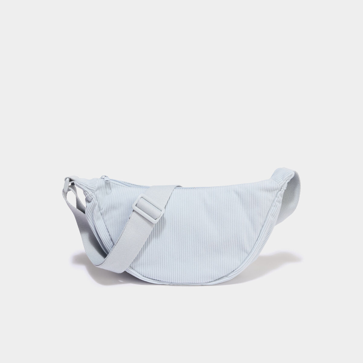 Sac banane effet velours c&ocirc;tel&eacute; bleu gris femme