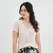T-shirt col en V à bande métallisée rose clair femme