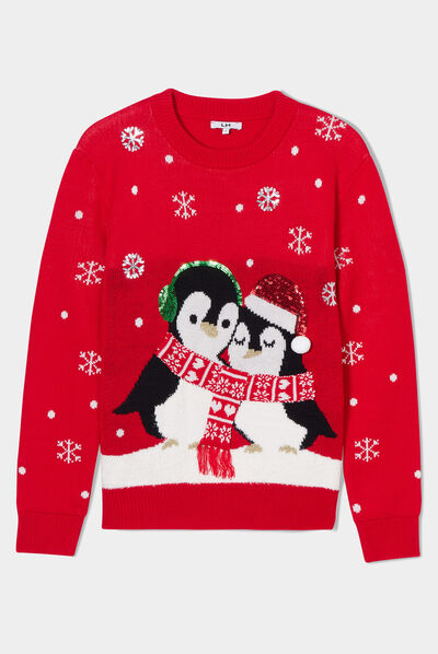 Pull de Noël avec sequins rouge femme
