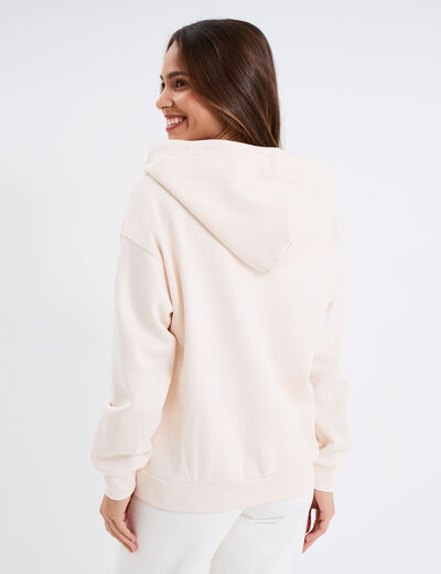 Sweat zippé à capuche beige femme