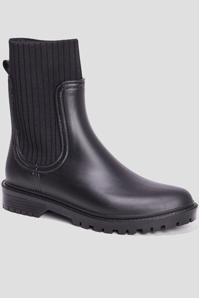 Bottes de pluie façon chaussette noir femme