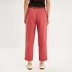 Pantalon chino regular ceinture tress&eacute;e vieux rose femme