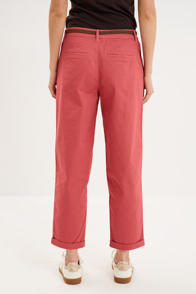 Pantalon chino regular ceinture tress&eacute;e vieux rose femme