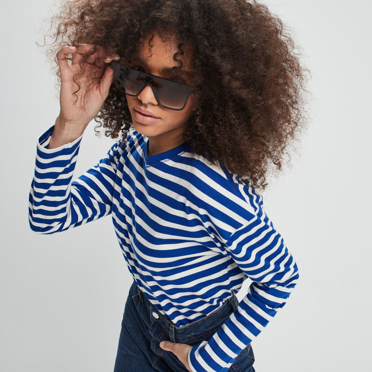 T-shirt marinière manches longues Creeks ecru femme