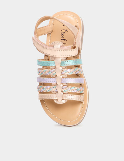 Sandales brides tressées en cuir multicolore fille