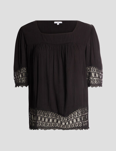 Blouse fluide manches 3/4 en dentelle noir femme grande taille