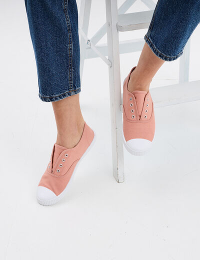Tennis basses en toile à enfiler rose clair femme