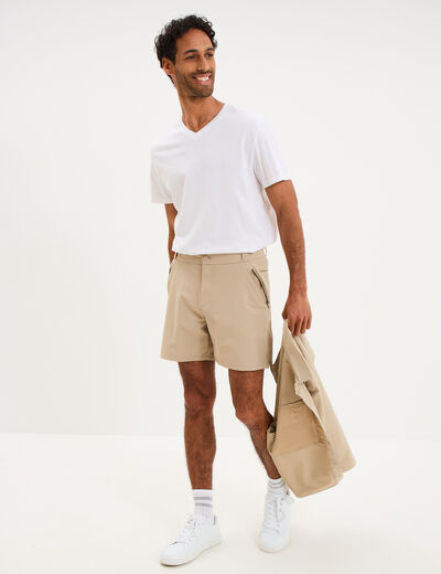 Short droit stretch poches zipp&eacute;es beige homme
