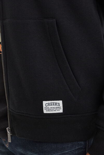 Sweat zippé à capuche doublé Creeks noir homme