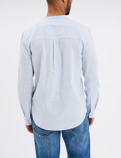Chemise col mao manches longues coton bleu ciel homme