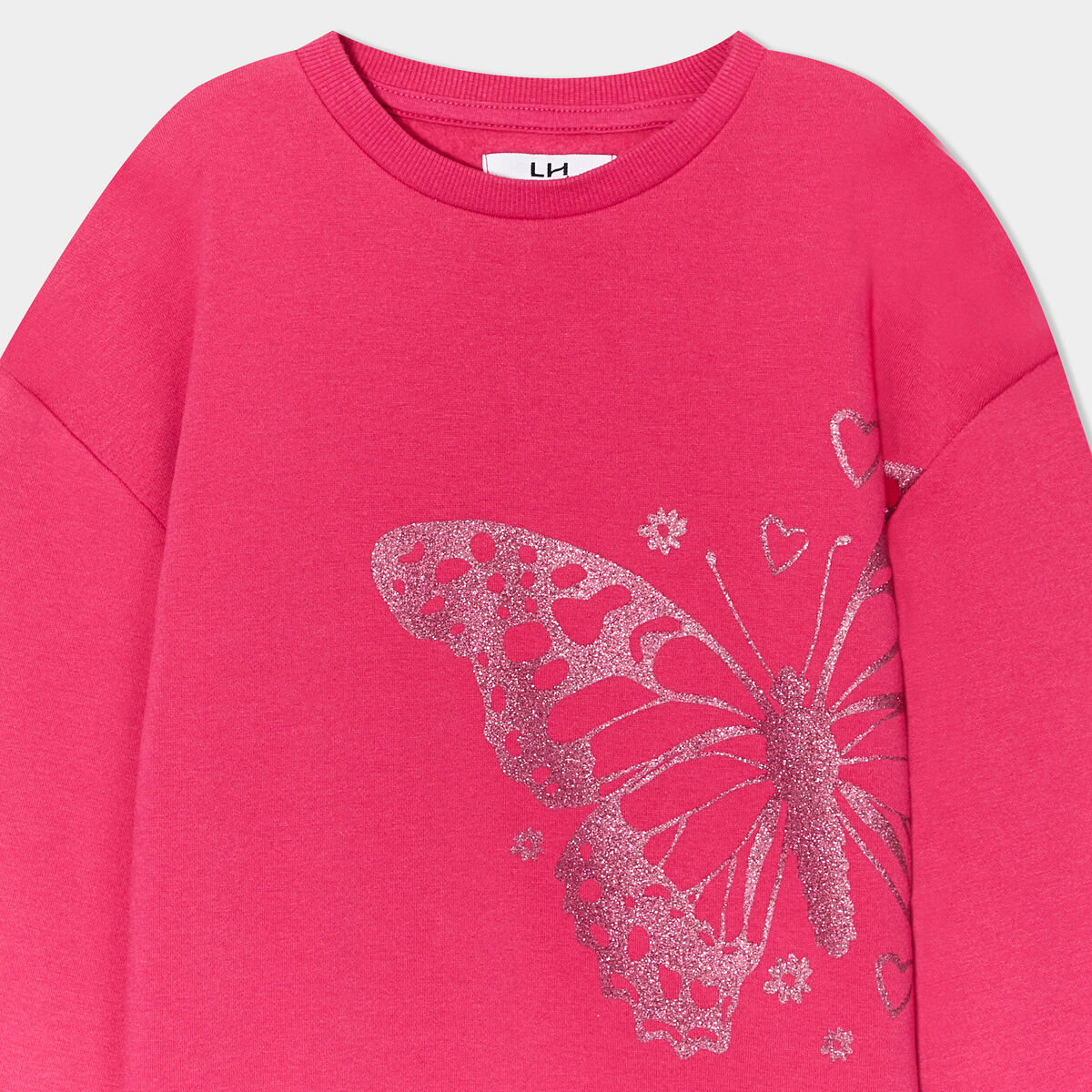 Sweat col rond manches longues rose framboise fille