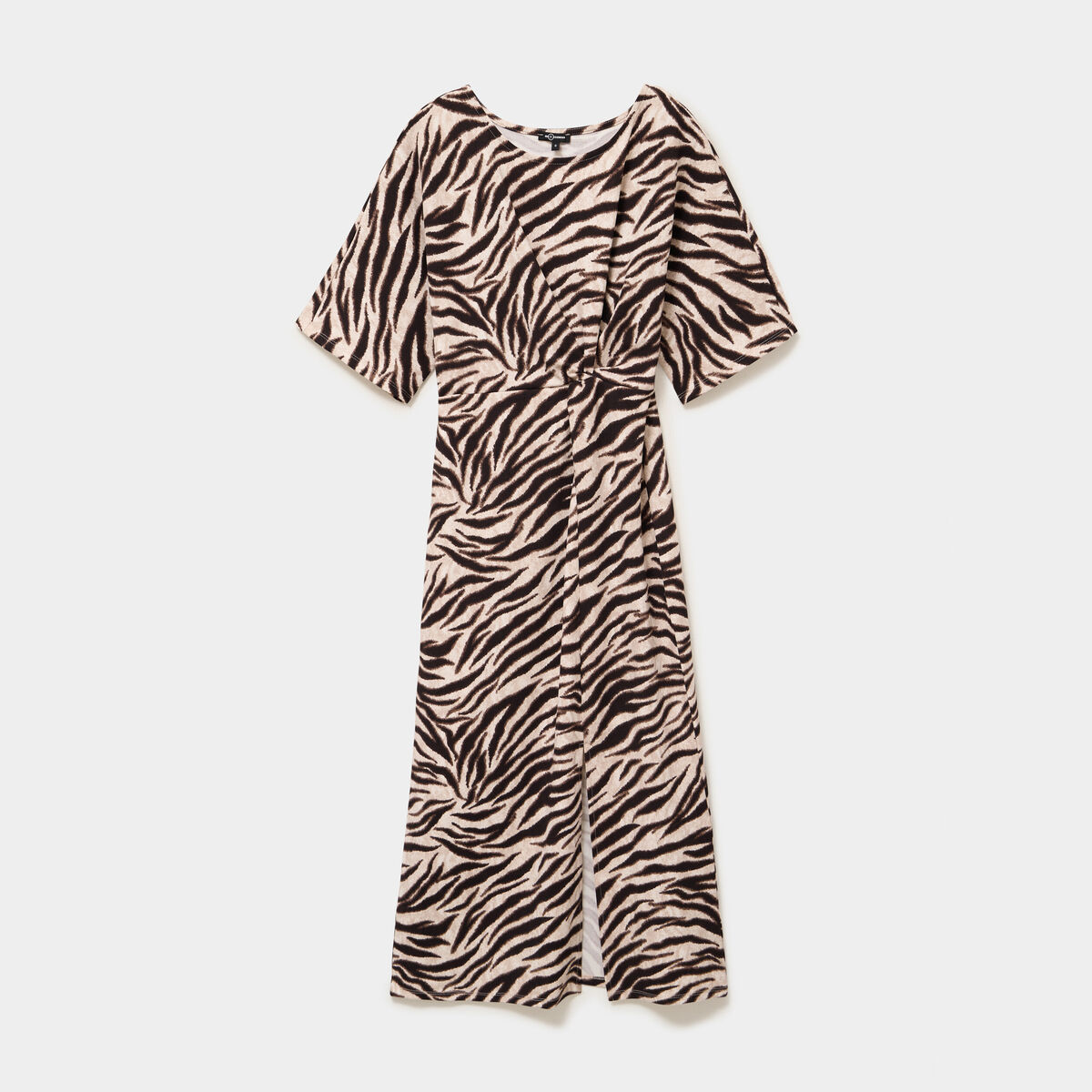 Robe longue fendue manches courtes ecru femme