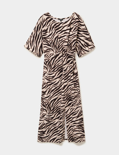 Robe longue fendue manches courtes ecru femme