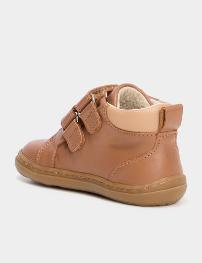 Bottillons scratchs cuir semelle souple marron bébé garçon