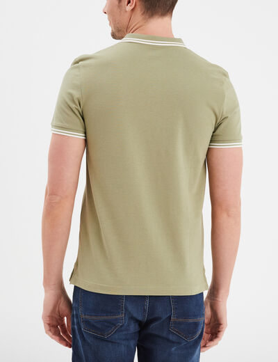 Polo manches courtes bords contrastés vert kaki homme