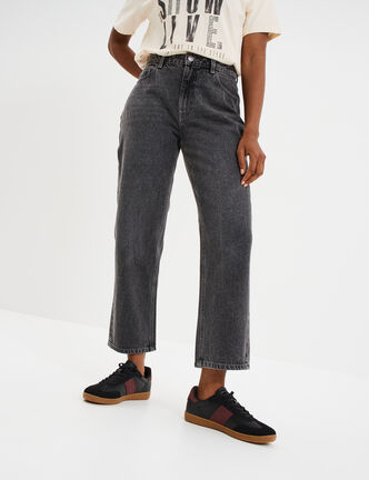 Jeans droit 7/8ème coton denim gris femme