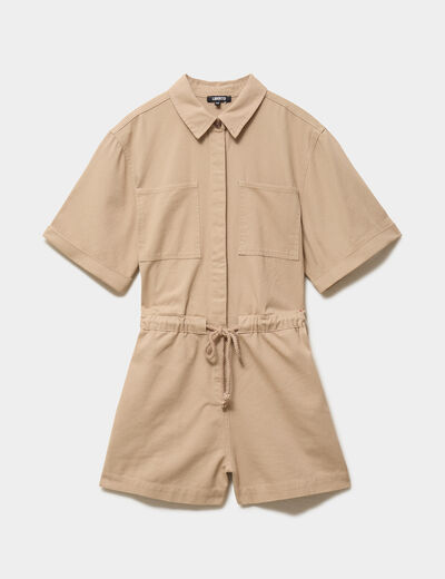 Combishort taille &agrave; coulisse coton sable femme