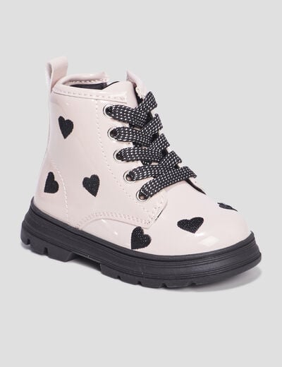 Bottines crantées zippées rose bébé fille