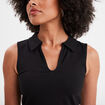 T-shirt coton sans manches col polo noir femme