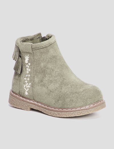 Bottines franges vert kaki bébé fille