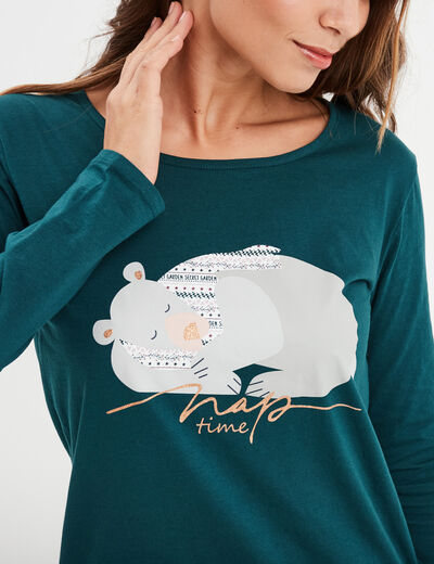 Chemise de nuit manches longues coton vert foncé femme