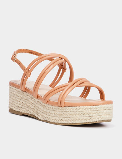 Sandales compensées brides croisées orange clair femme