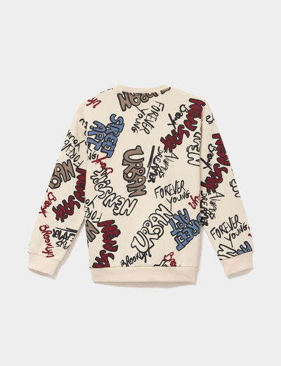 Sweat col rond manches longues ecru gar&ccedil;on