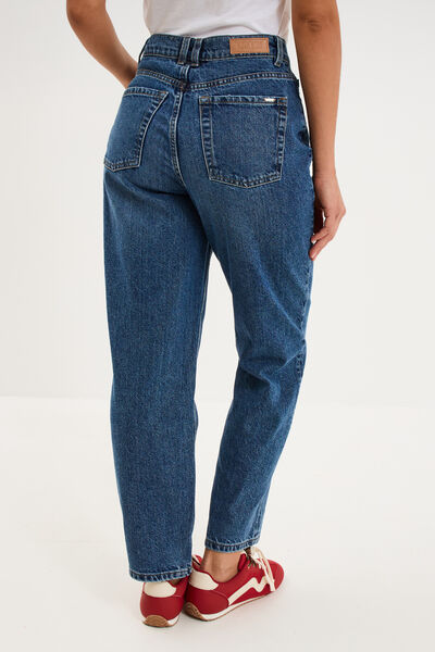 Jeans mom cropped taille haute denim stone femme