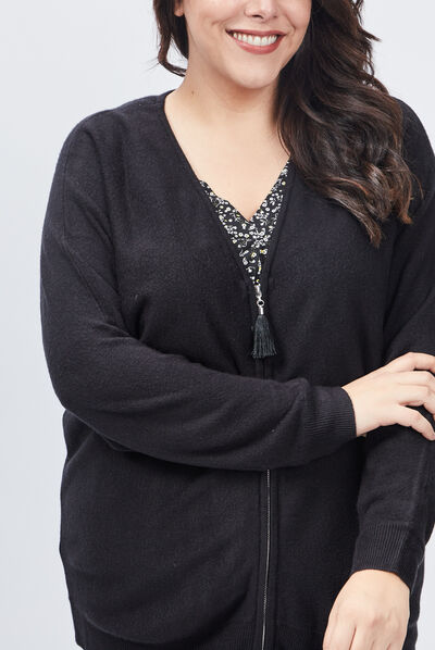 Gilet zippé grande taille noir femme grande taille