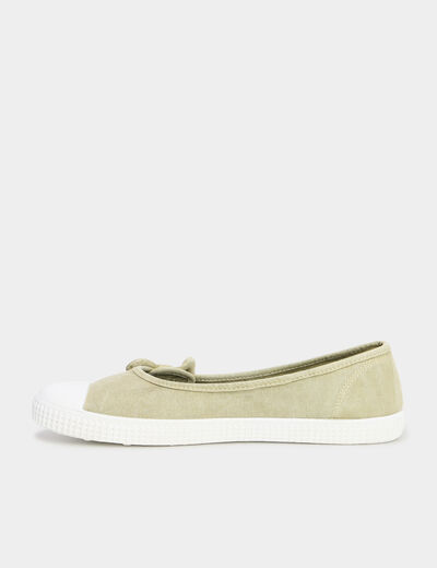 Ballerines en toile avec noeuds vert femme
