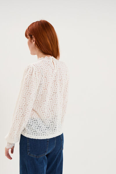 Blouse dentelle col montant blanc femme