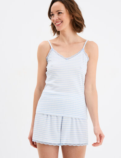 Ensemble pyjama short côtelé 2 pièces blanc femme