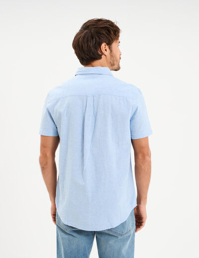 Chemise manches courtes lin m&eacute;lang&eacute; bleu ciel homme