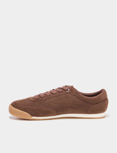 Tennis basses &agrave; lacets effet su&eacute;dine marron homme