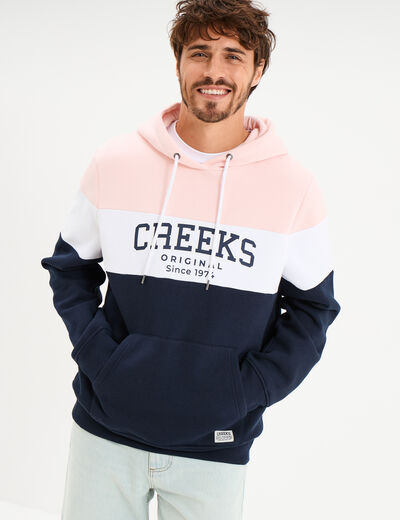 Sweat hoodie en molleton 1 poche rose pastel homme