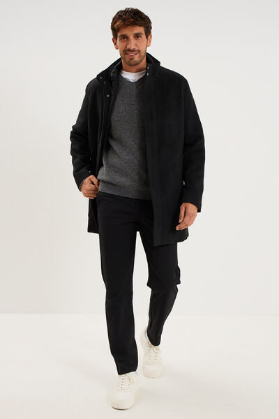 Manteau mi-long col montant zipp&eacute; noir homme