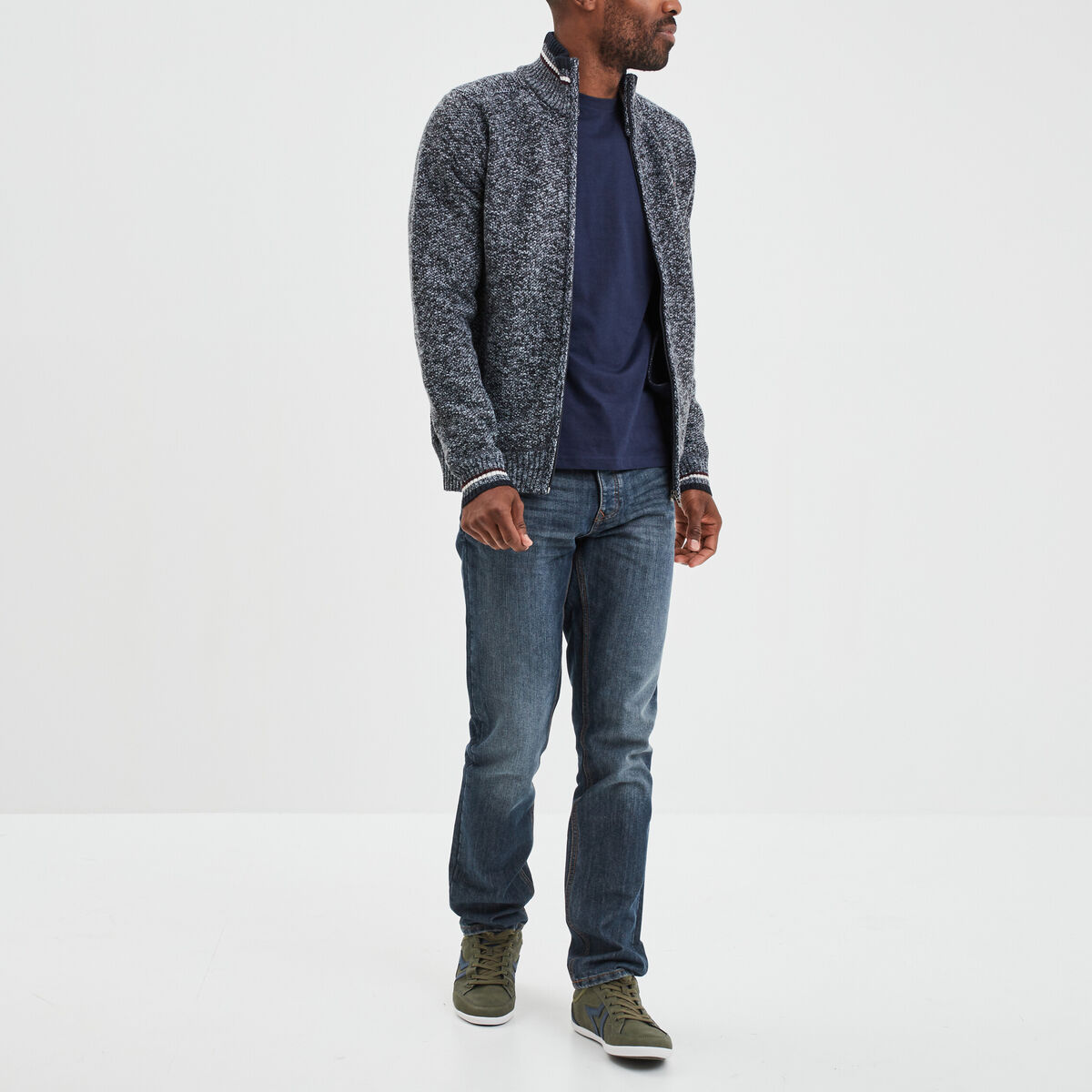 T-shirt droit en coton manches courtes bleu marine homme