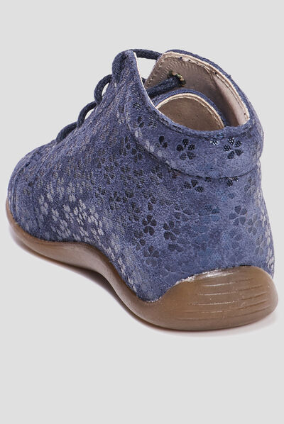 Bottillons à lacets en cuir bleu marine bébé fille