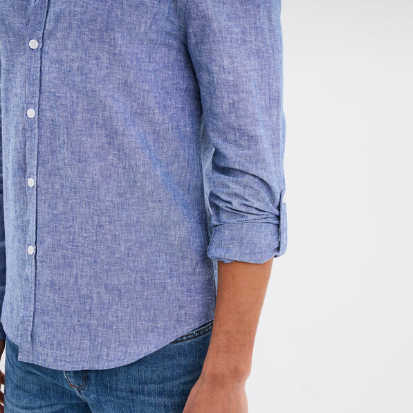 chemise col mao lin melange bleu homme Chemise col mao lin mélangé bleu homme