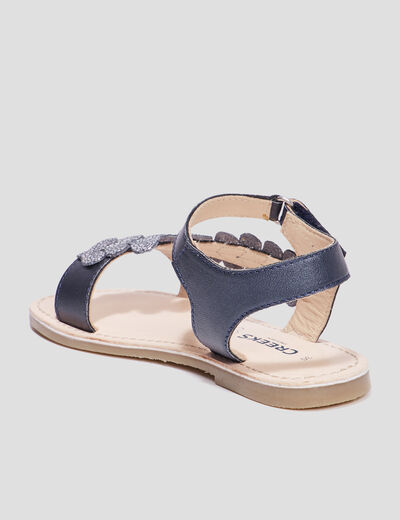 Sandales brides feuilles en cuir Creeks bleu fille