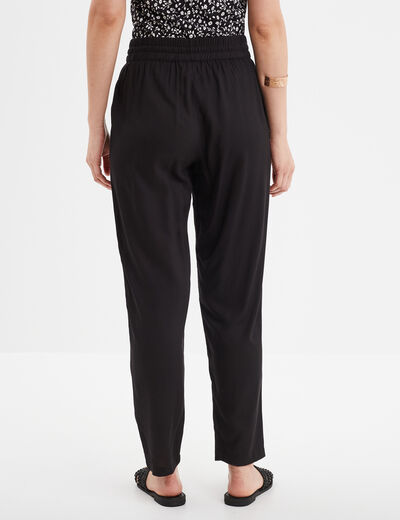 Pantalon fluide ceinture élastiquée noir femme
